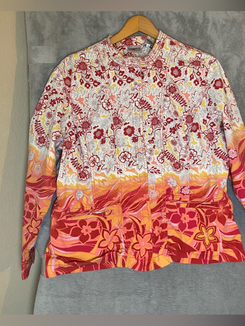 Chico’s Floral Jacket Size 3/ XL Boho Cottagecore Colorful Artsy Zip up